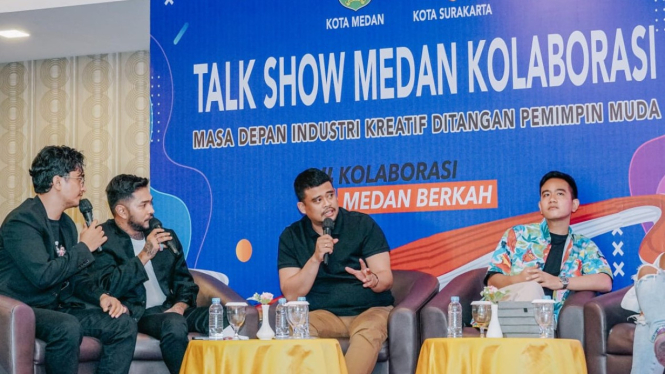 Wali Kota Medan Bobby Nasution dan Wali Kota Solo Gibran Rakabuming di talkshow.