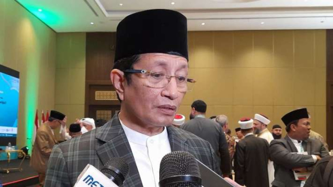 Imam Besar Masjid Istiqlal Nasaruddin Umar saat ditemui pada konferensi internasional untuk perdamaian global di Jakarta, Minggu, 21 Mei 2023.