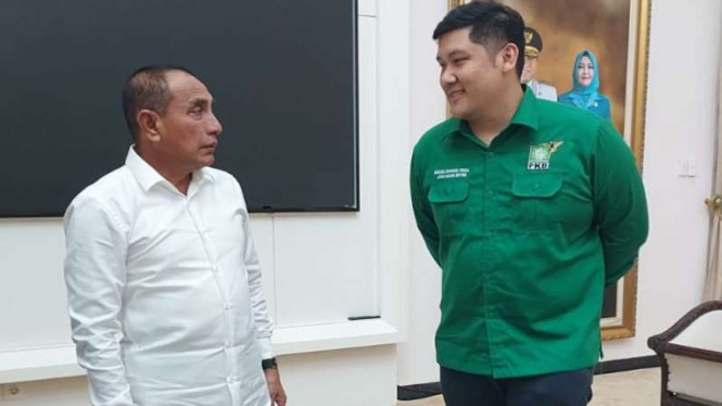 Jubir PKB Mikhael Sinaga silaturahmi dengan Gubernur Sumut Edy Rahmayadi. 