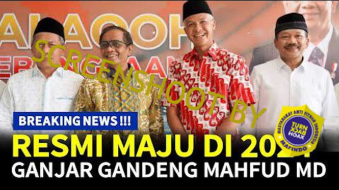 Jepretan layar (screenshot) sebuah kanal Youtube dengan nama akun “SUARA DEMOKRASI” mengunggah video dengan narasi bahwa Ganjar gandeng Mahfud MD maju di Pilpres 2024.