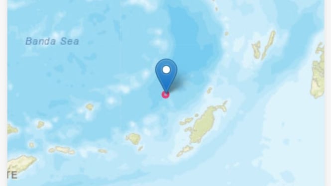 Peta pusat gempa bumi dengan magnitudo 6,0 yang terjadi di bagian Laut Banda di Maluku pada Minggu, 4 Juni 2023 pukul 07.25 WIB.