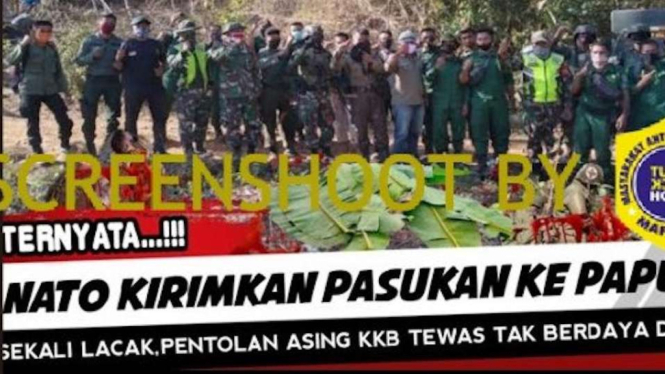 Jepretan layar (screenshot) sebuah video Youtube yang mengklaim bahwa North Atlantic Treaty Organization (NATO) mengirimkan pasukan ke Papua untuk membela kelompok kriminal bersenjata (KKB).