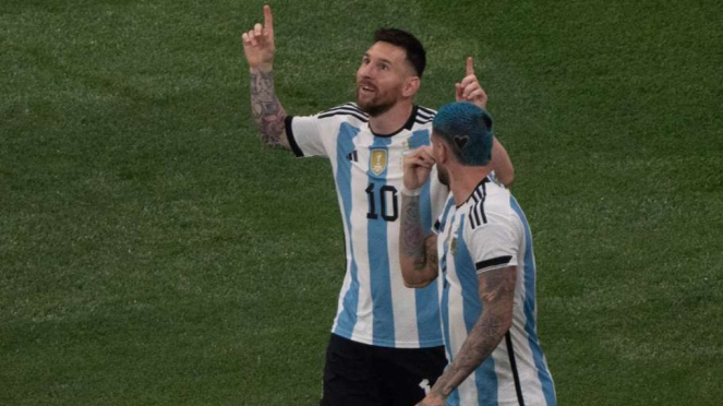 Megabintang Timnas Argentina Lionel Messi jebol gawang Australia