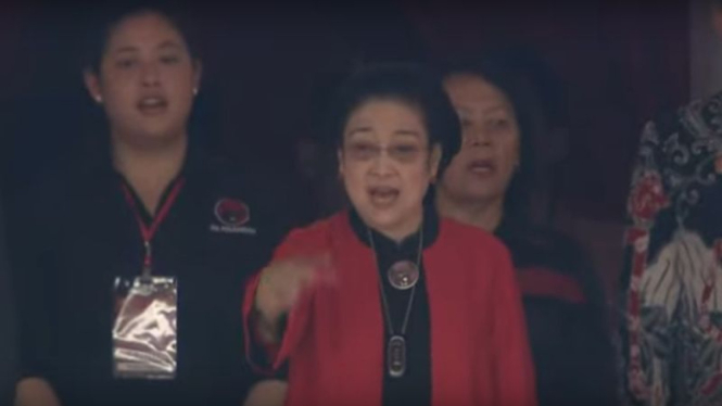 Ketum DPP PDIP Megawati Soekarnoputri dalam acara Puncak Bulan Bung Karno di GBK