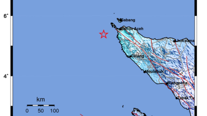 Titik gempa magnitudo 5,5 di Aceh.