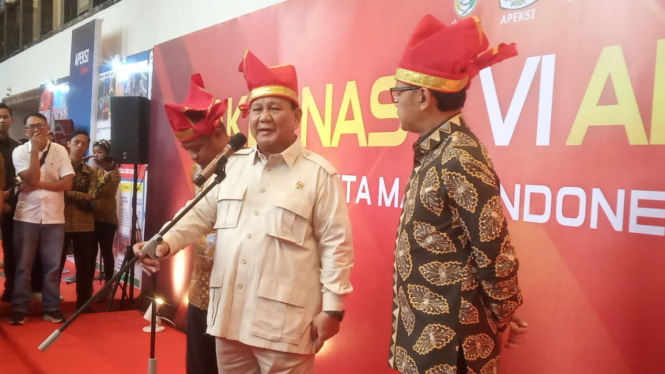 Bakal capres Prabowo Subianto hadiri acara Rakernas Apeksi di Makassar.