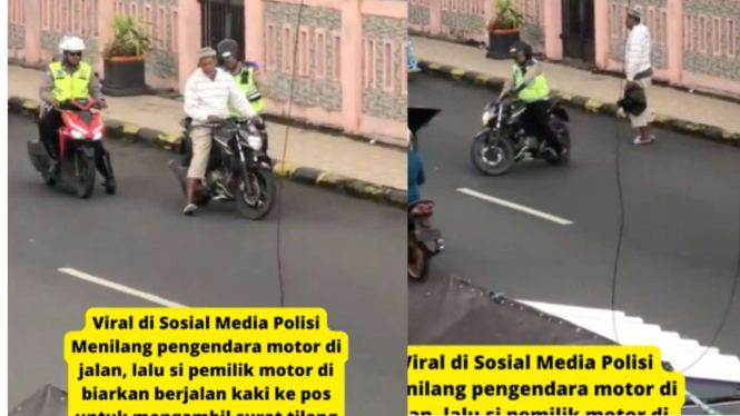 Polisi  Menilang dan Membiarkan Pemilik Motor Jalan Kaki Ambil Surat Tilang