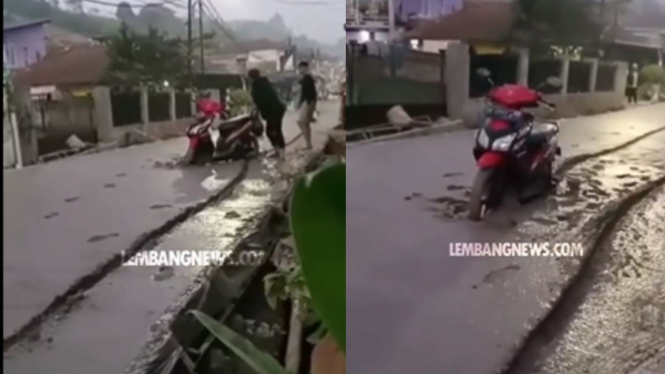 Dua Pemuda di Bandung Terobos Jalan Cor yang Masih Basah