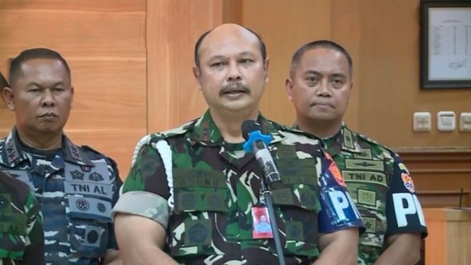 Danpuspom TNI Marsekal Muda Agung Handoko saat jumpa pers di Mabes TNI