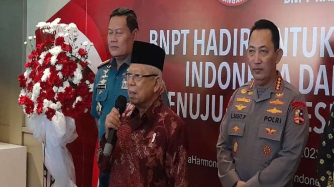 Wapres RI Ma'ruf Amin memberikan sambutan di acara HUT ke 13 BNPT.