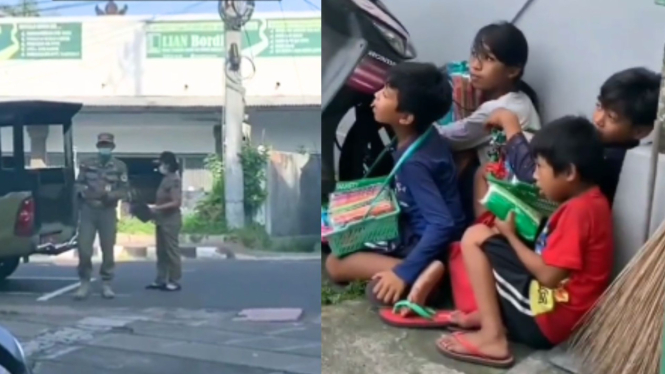 Momen Satpol PP Pura-pura Tidak Melihat Kumpulan Anak Jalanan yang Bersembunyi