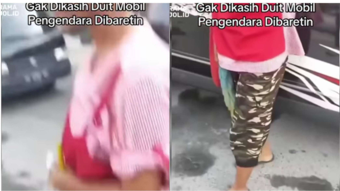 Emak-emak Terekam Baret Mobil Gegara Tak Diberi Uang