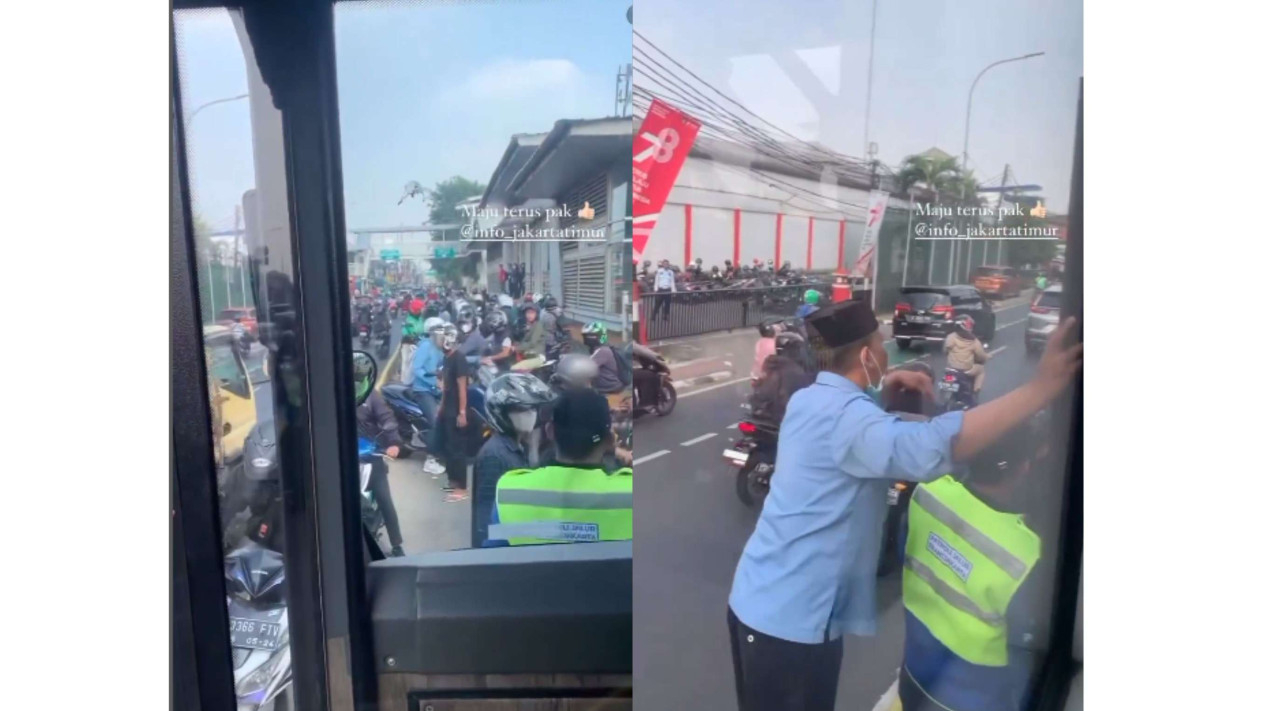 Foto Viral Pemotor Dipukul Mundur Gegara Masuk Jalur TransJakarta