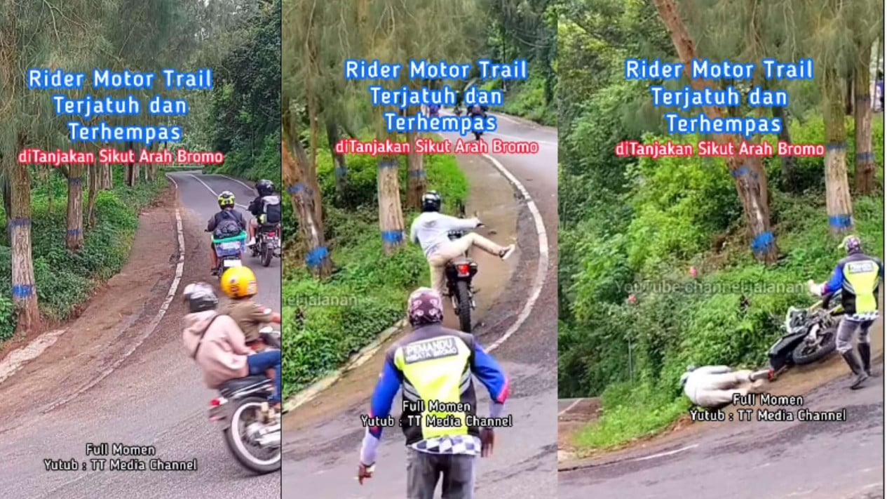 Viral Pengendara Motor Trail Terjungkal di Tanjakan Sikut Bromo