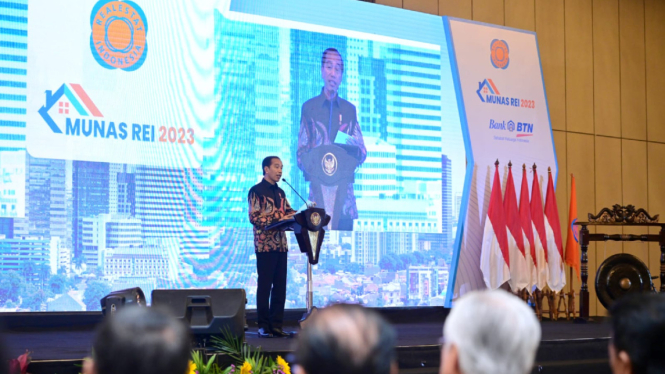 Presiden Jokowi saat membuka Munas REI 2023.