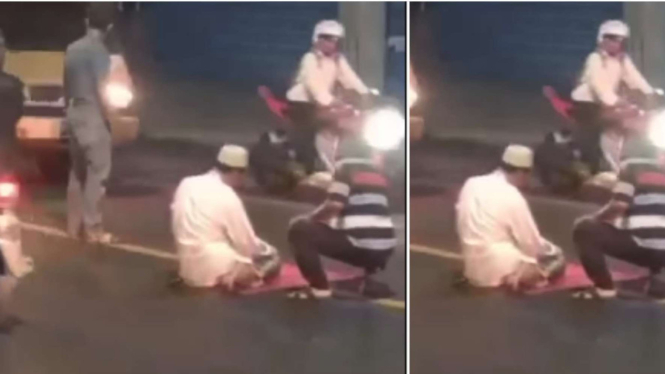 Viral Pria Gresik Sholat di Tengah Jalan Raya