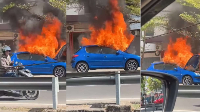 Viral Sebuah Mobil Terbakar di Jalan Pengayoman Kota Makassar