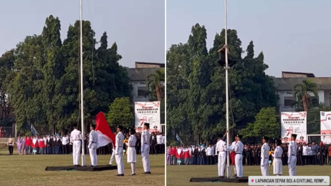 Aksi Heroik Petugas Sounds Panjat Tiang Bendera Gegara Tali Lepas Jadi Sorotan