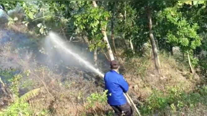 Kebakaran lahan ilalang di dekat Tugu Kujang Waduk Jatigede