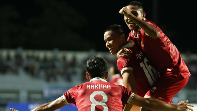 Pemain Timnas Indonesia Merayakan Gol ke Gawang Timnas Thailand