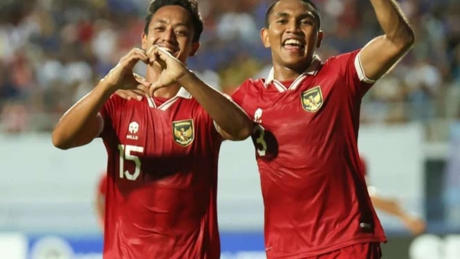 Pemain Timnas Indonesia U-23 rayakan gol