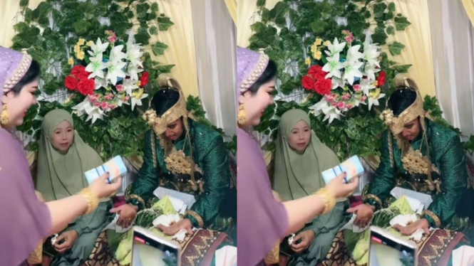 Pengusaha Mira Hayati bagikan gepokan uang ke pengantin pria