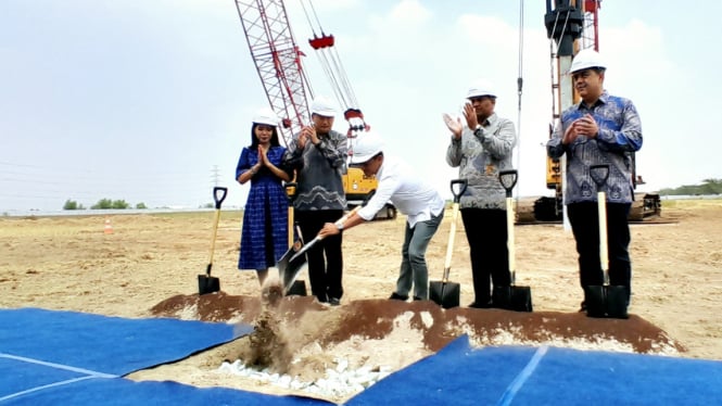 Menteri Investasi Bahlil Lahadalia saat acara Groundbreaking atau peletakan batu pertama Pabrik PepsiCo Indonesia dengan Investasi Senilai Rp 3,04 triliun.