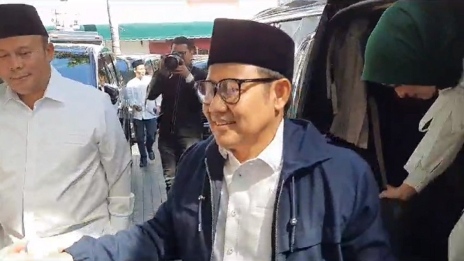 Ketua Umum PKB Muhaimin Iskandar atau Cak Imin tiba di Hotel Majapahit
