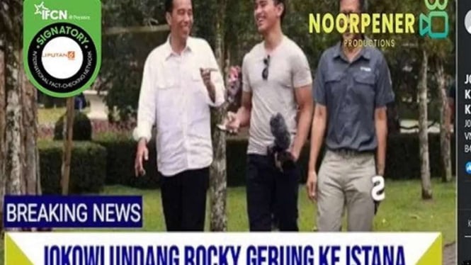 Jepretan layar (screenshot) video yang diklaim sebagai informasi bahwa Presiden Jokowi memanggil Rocky Gerung ke Istana untuk mengklarifikasi ucapannya beredar di media sosial.