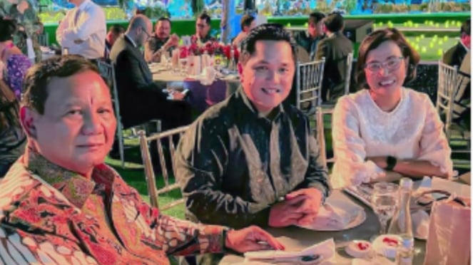 Prabowo, Eric Tahir dan Sri Mulyani duduk bersama pada jamuan makan malam KTT ASEAN