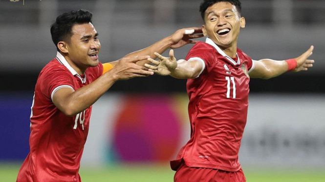 Selebrasi Dendy Sulistyawan usai bobol gawang Turkmenistan