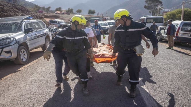 Jenazah korban tewas gempa di Marrakesh, Maroko, Sabtu, 9 September 2023.