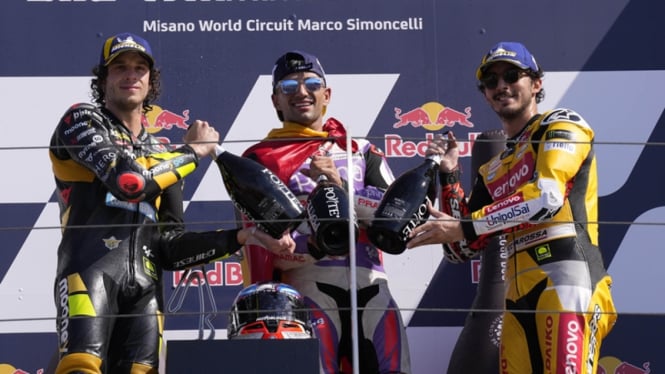 Jorge Martin, Francesco Bagnaia, dan Marco Bezzecchi di MotoGP San Marino 2023