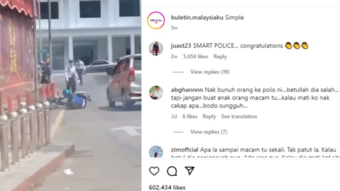Hendak Kabur dari Razia, Pemotor Ditendang Polisi Hingga Terpental di Malaysia.