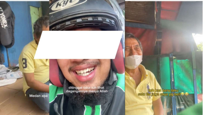 Viral Driver Ojol Ini Nangis Lihat Penjual Raket yang Tidur di Pinggir Jalan