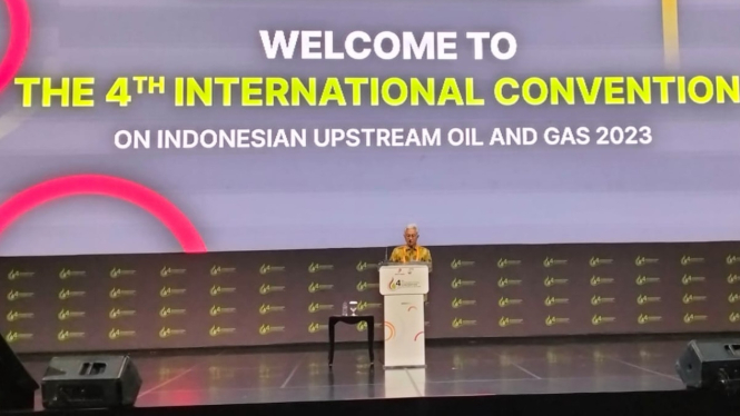 Kepala SKK Migas Dwi Soetjipto di acara The 4th International Convention on Indonesian Upstream Oil and Gas Industry (ICIUOG) 2023.