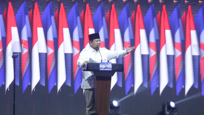 Prabowo Subianto di Rapimnas Partai Demokrat.