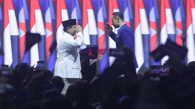 Prabowo Subianto dan Ketum Demokrat AHY saat Rapimnas Partai Demokrat