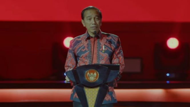 Presiden RI Jokowi saat Rakernas PDIP di Jiexpo, Kemayoran.