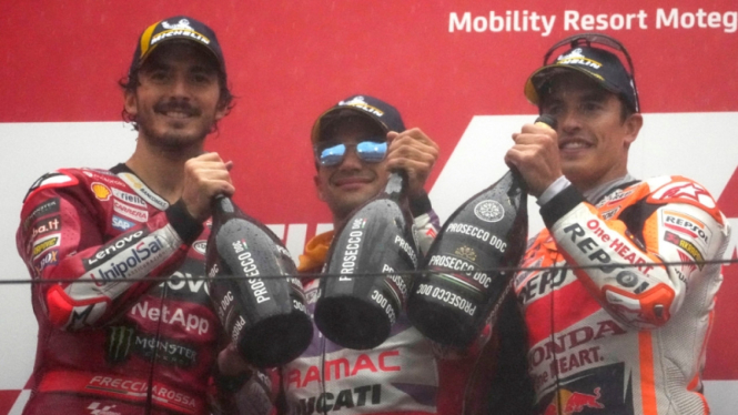 Jorge Martin, Francesco Bagnaia, dan Marc Marquez podium MotoGP Jepang 2023