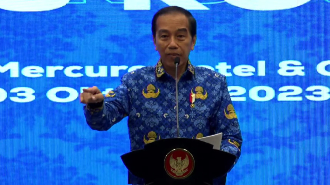 Presiden Jokowi di acara Pembukaan Rakernas KORPRI, Jakarta, 3 Oktober 2023