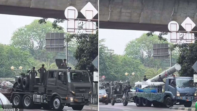 Momen Kendaraan Tempur TNI Lewat di Jalan Raya Gambir