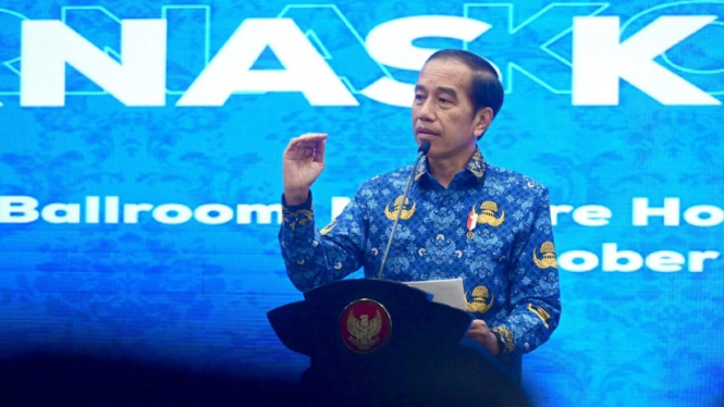 Presiden Jokowi di Rakernas Korpri, Hotel Mercure, Ancol, 3 Oktober 2023.
