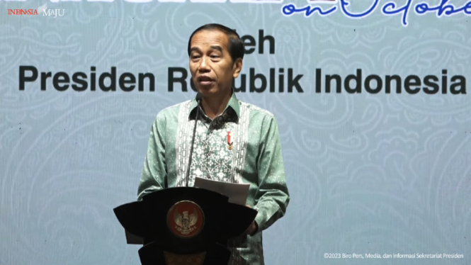 Presiden Jokowi saat memberikan sambutan di Inacraft.