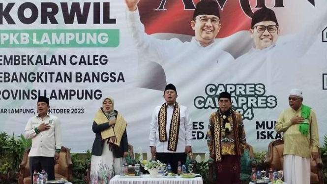 Ketua DPP PKB Cucun Ahmad Syamsurijal (tengah) saat menghadiri Rakorwil DPW PKB Lampung di Bandar Lampung, Kamis, 5 Oktober 2023.