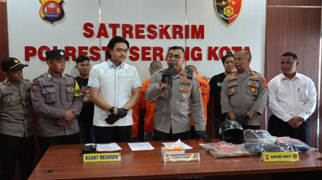 Polisi merilis pelaku tawuran geng motor di Serang, Banten
