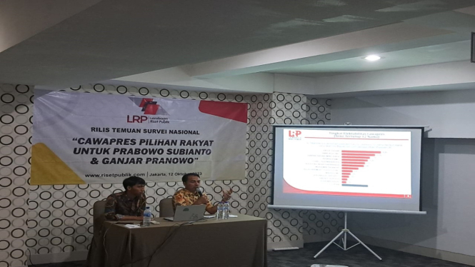 Lembaga Riset Publik (LRP) memaparkan hasil survei bacawapres Prabowo dan Ganjar