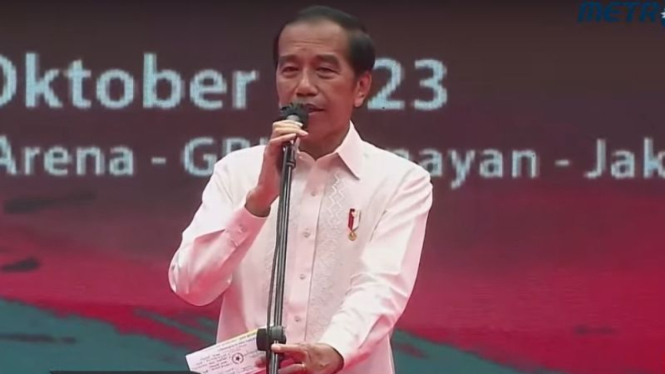 Presiden Jokowi hadiri Rakernas Projo di Senayan, jakarta.