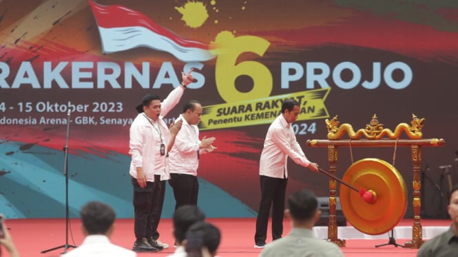 Presiden Jokowi saat hadiri Rakernas Projo VI.