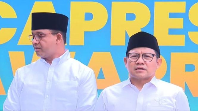 Pasangan Anies Baswedan dan Muhaimin Iskandar di kantor DPP PKB.